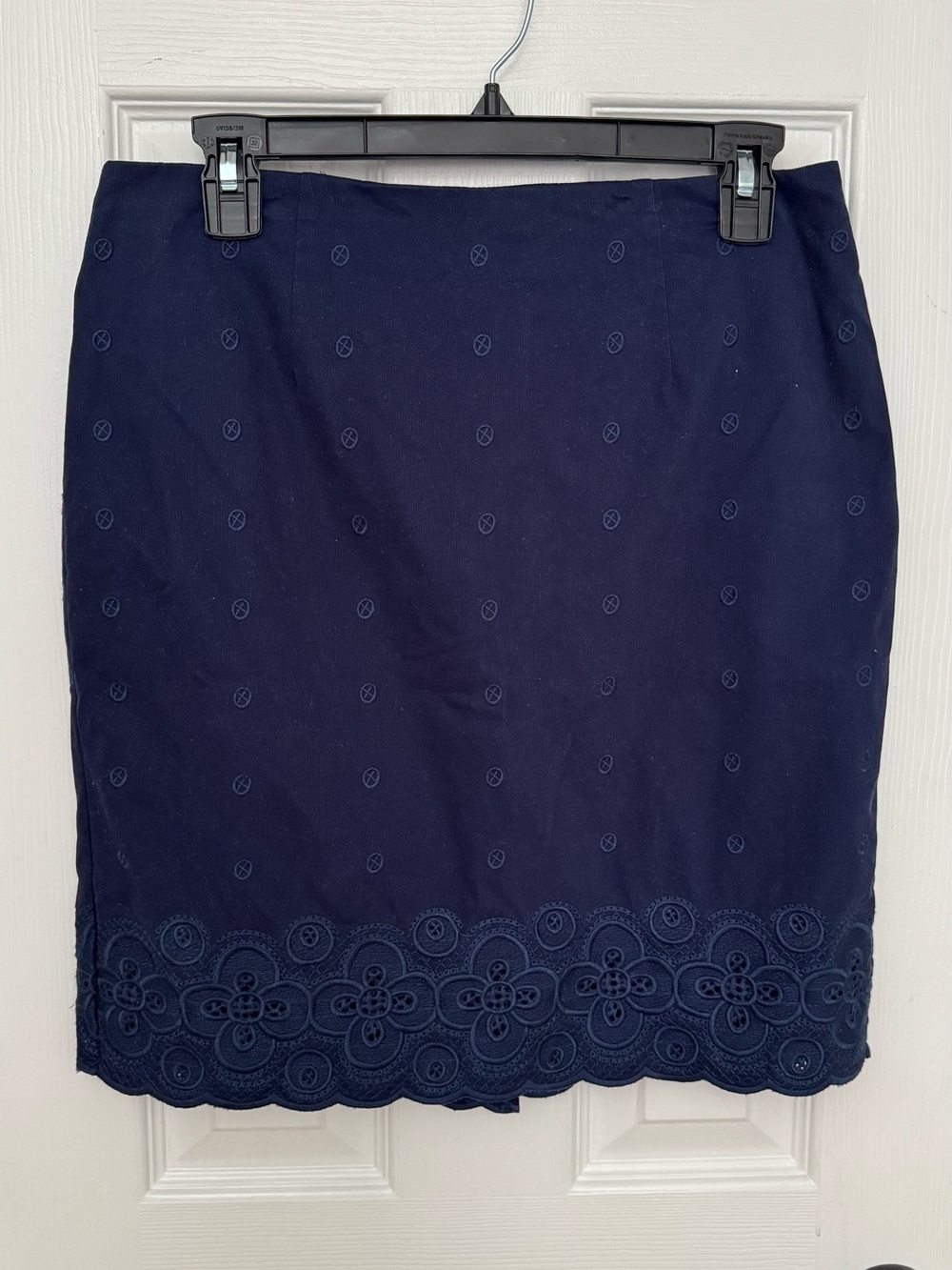 Vineyard Vines Navy Embroidered Pencil Skirt with Scallop Hem